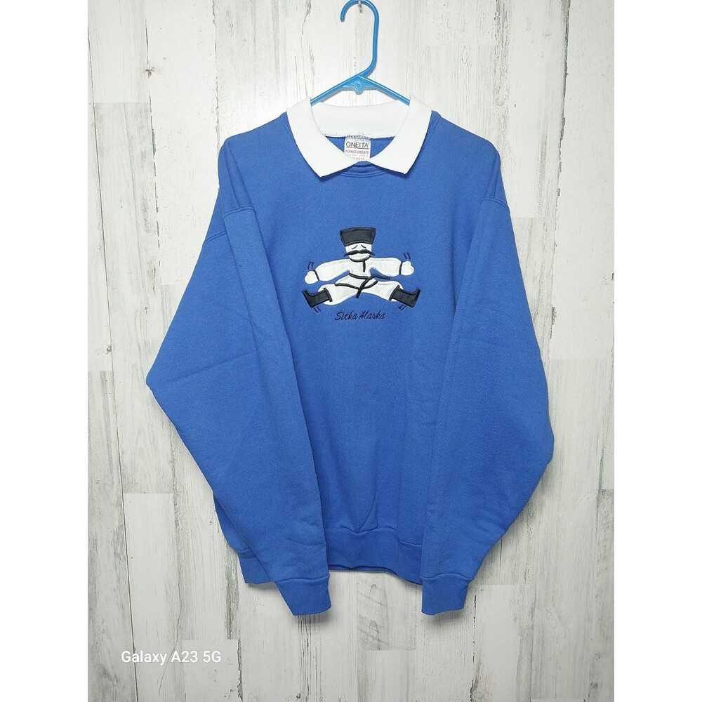 Vintage Sitka Alaska Collared Blue Sweatshirt Size XL